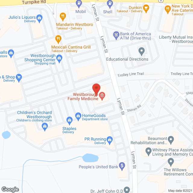 Map of the neighborhood around Whitney Suites At Westborough