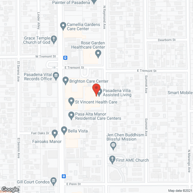 Map of the neighborhood around Pasadena Villa Senior Living