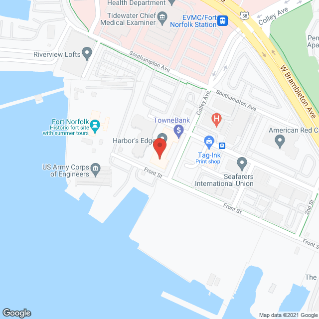 Map of the neighborhood around Harbor's Edge Independent Living