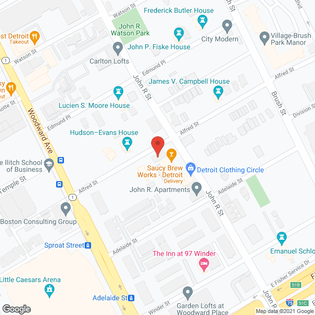 Map of the neighborhood around The Flats at 124 Alfred