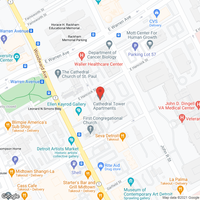 Map of the neighborhood around Cathedral Towers Apartments