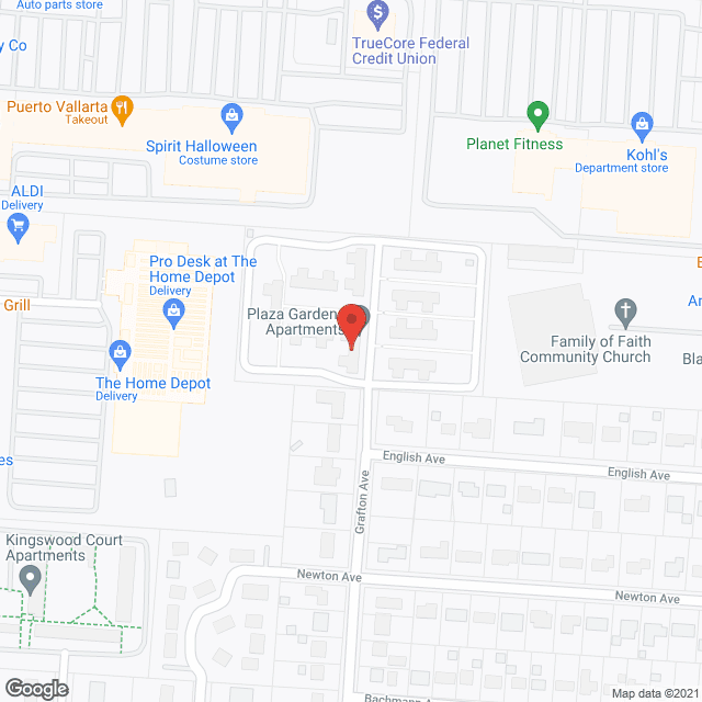 Map of the neighborhood around Plaza Garden Apartments