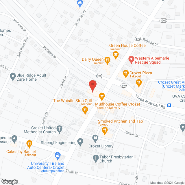 Map of the neighborhood around English Meadows Crozet Campus