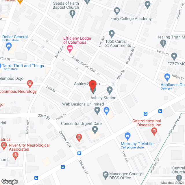 Map of the neighborhood around Ashley Station