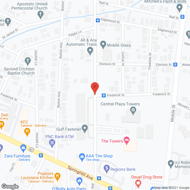 Map of the neighborhood around The Plaza at the Towers