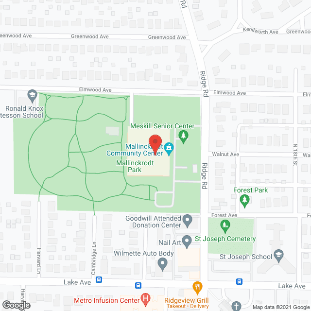 Map of the neighborhood around Mallinckrodt Senior Residence