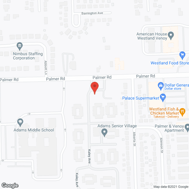 Map of the neighborhood around Adams Senior Village