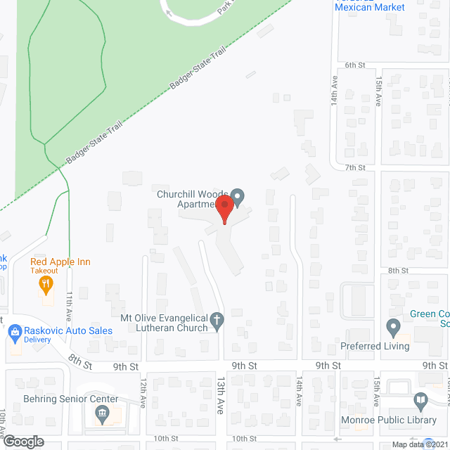 Map of the neighborhood around Churchill Woods Apartments