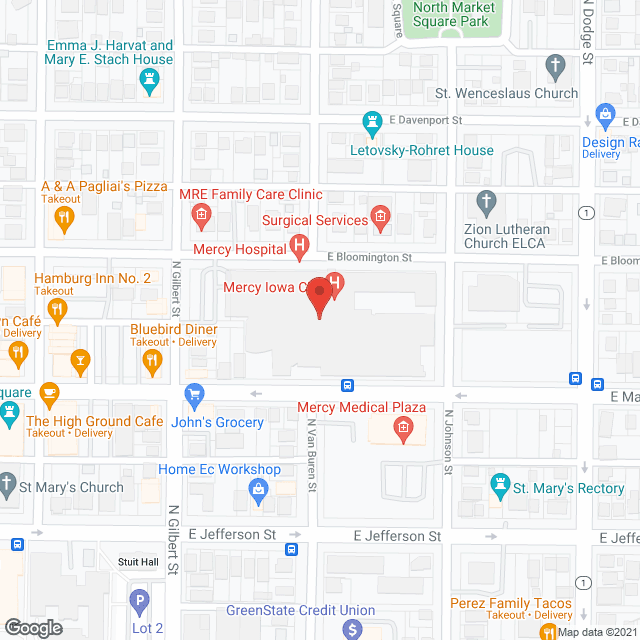 Map of the neighborhood around Mercy Hospital