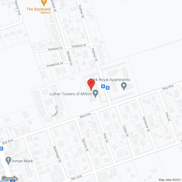 Map of the neighborhood around Luther Towers of Milton