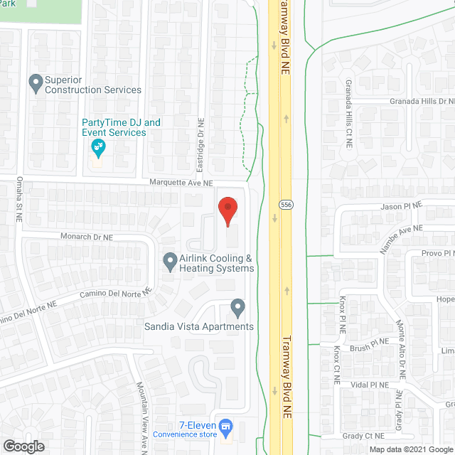 Map of the neighborhood around Sandia Vista Apartments
