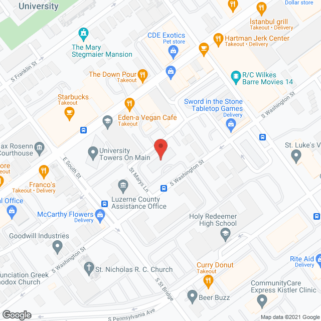 Map of the neighborhood around Washington Square Apartments