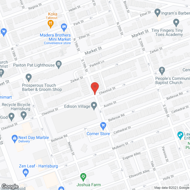 Map of the neighborhood around Edison Village