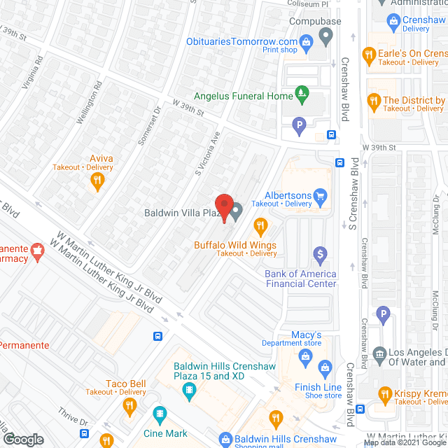 Map of the neighborhood around Baldwin Villa Plaza