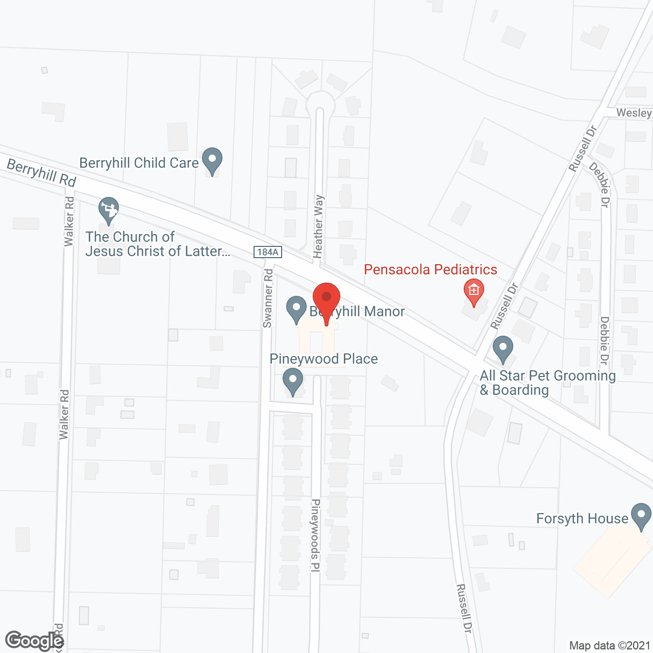 Map of the neighborhood around Berryhill Manor