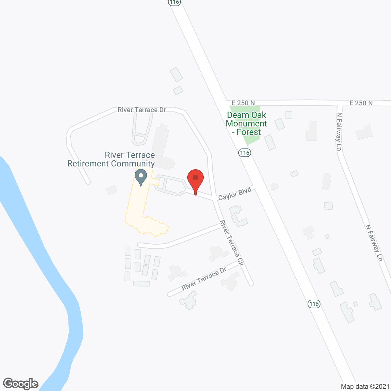 Map of the neighborhood around River Terrace Retirement Community
