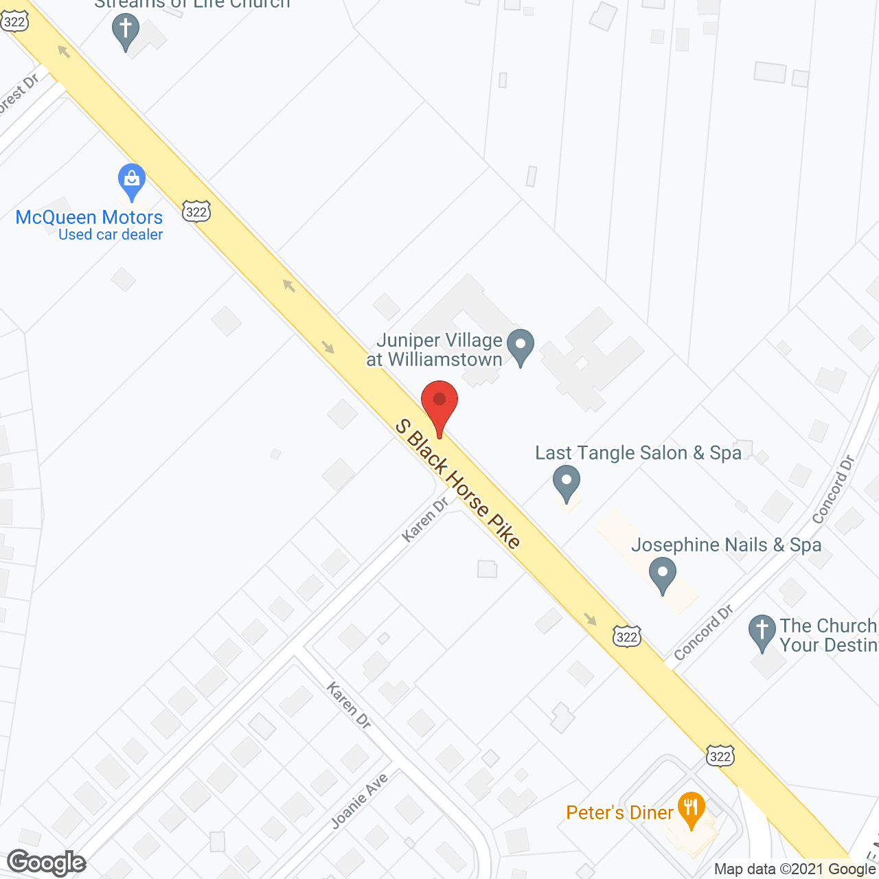 Map of the neighborhood around Juniper Village at Williamstown