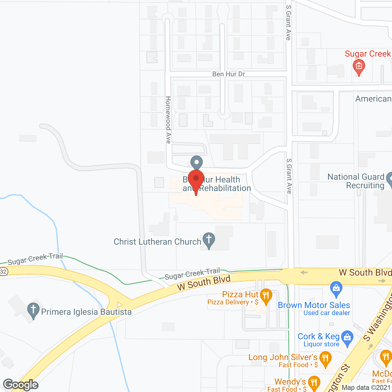 Map of the neighborhood around Ben Hur Home