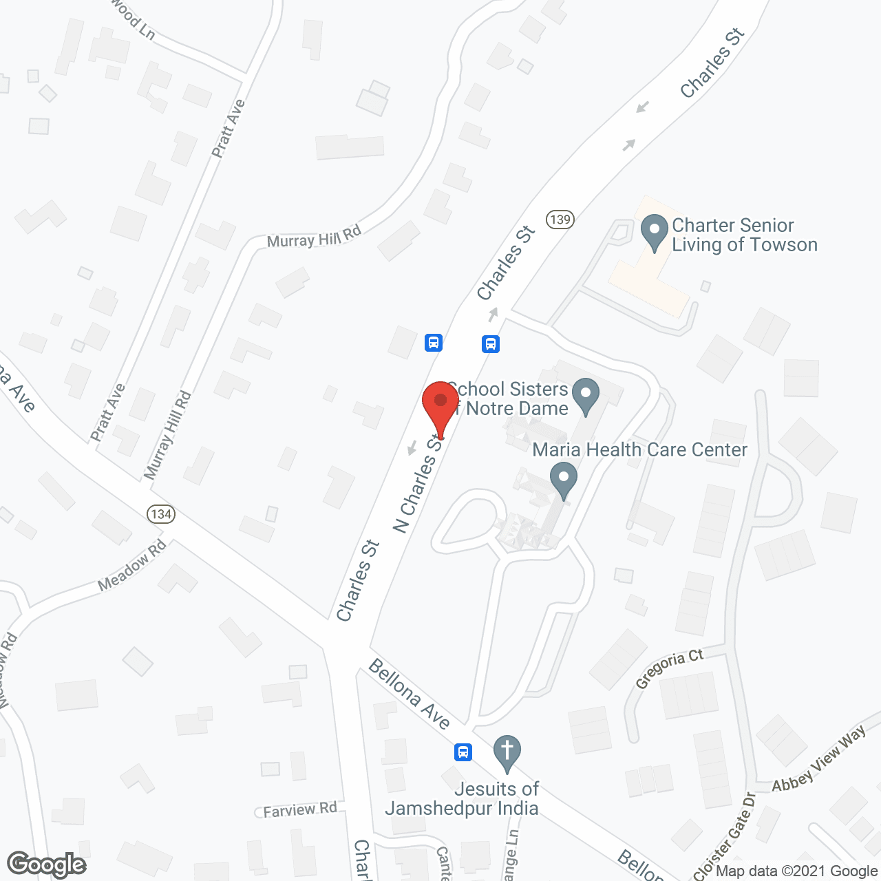 Map of the neighborhood around Charter Senior Living Towson
