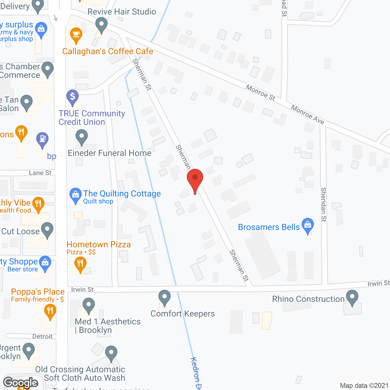 Map of the neighborhood around Regina's Home