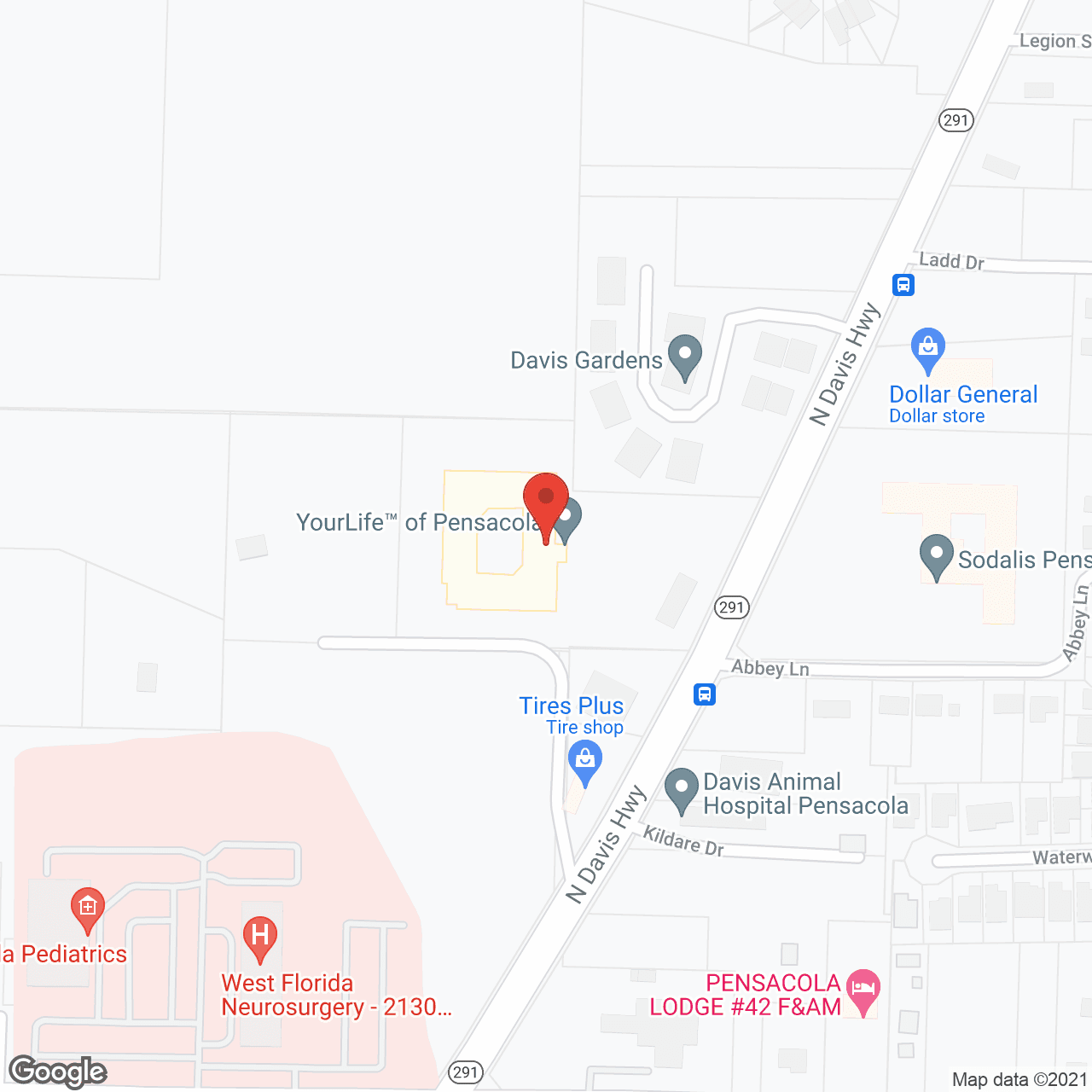 Map of the neighborhood around YourLife of Pensacola