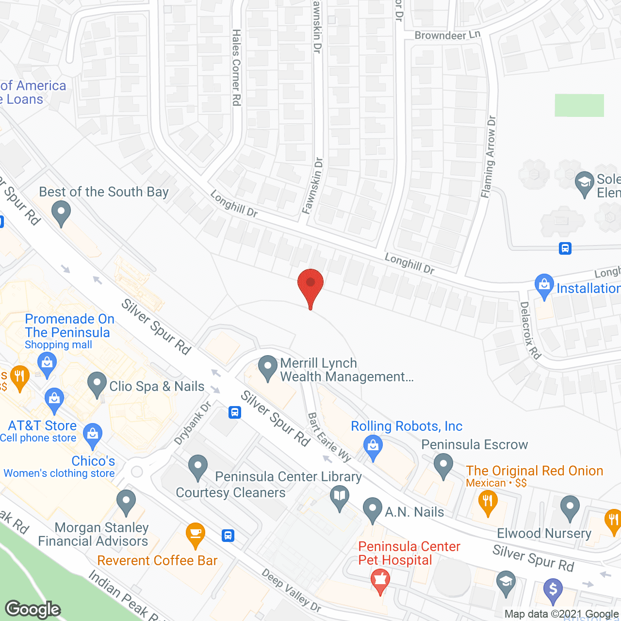 Map of the neighborhood around Merrill Gardens at Rolling Hills Estates