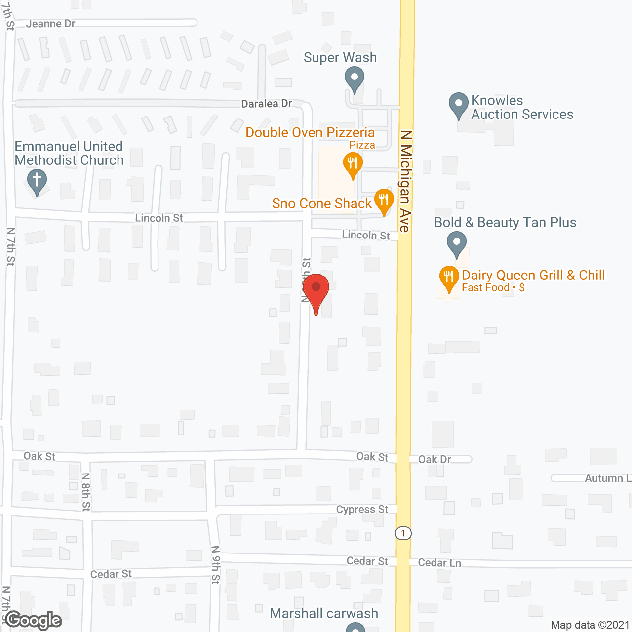Map of the neighborhood around Willowbrook Memory Support of Marshall