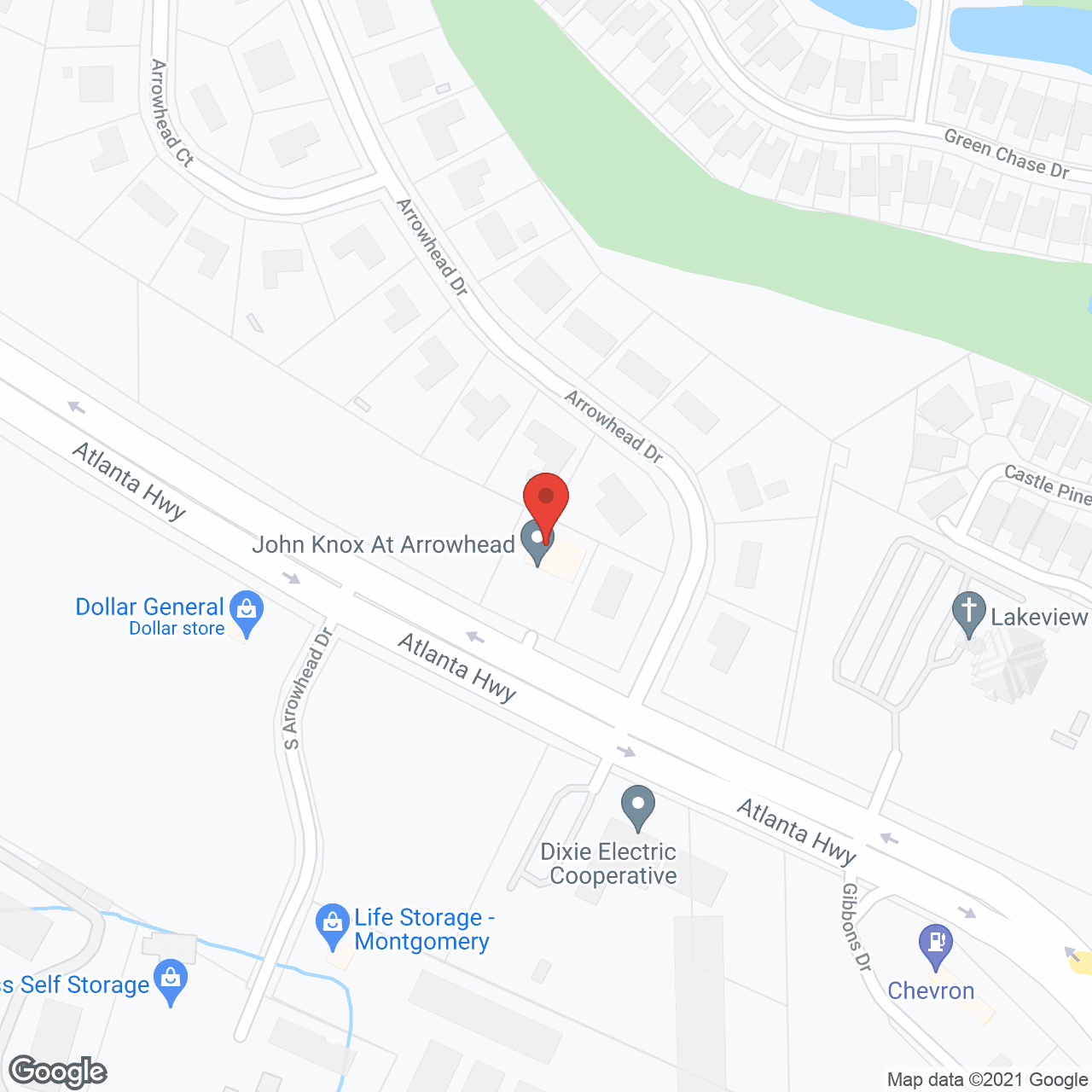 Map of the neighborhood around John Knox at Arrowhead