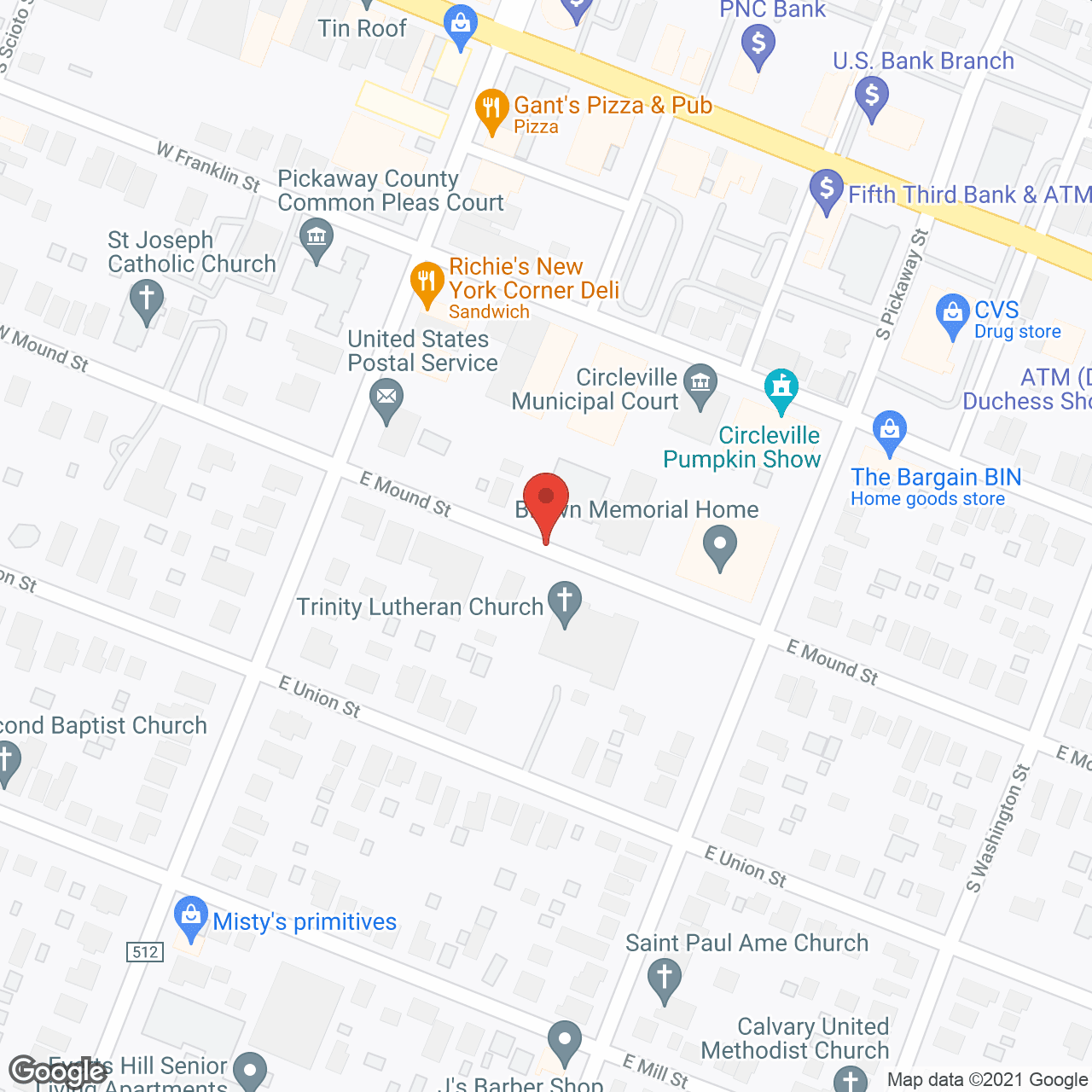Map of the neighborhood around Brown Memorial Home