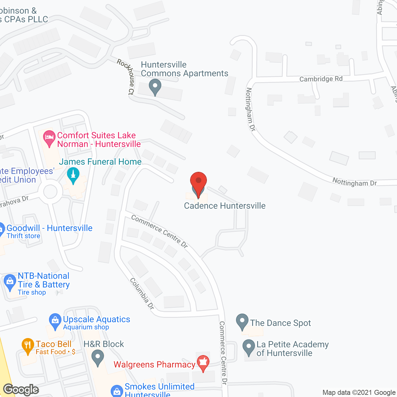 Map of the neighborhood around Cadence at Huntersville by Cogir