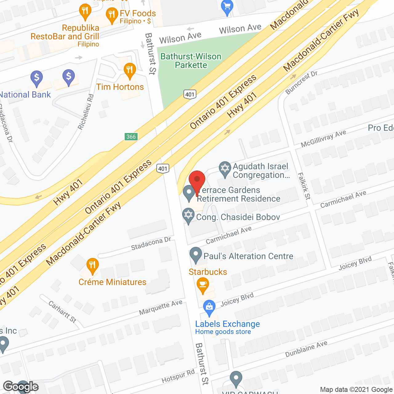 Map of the neighborhood around Terrace Gardens