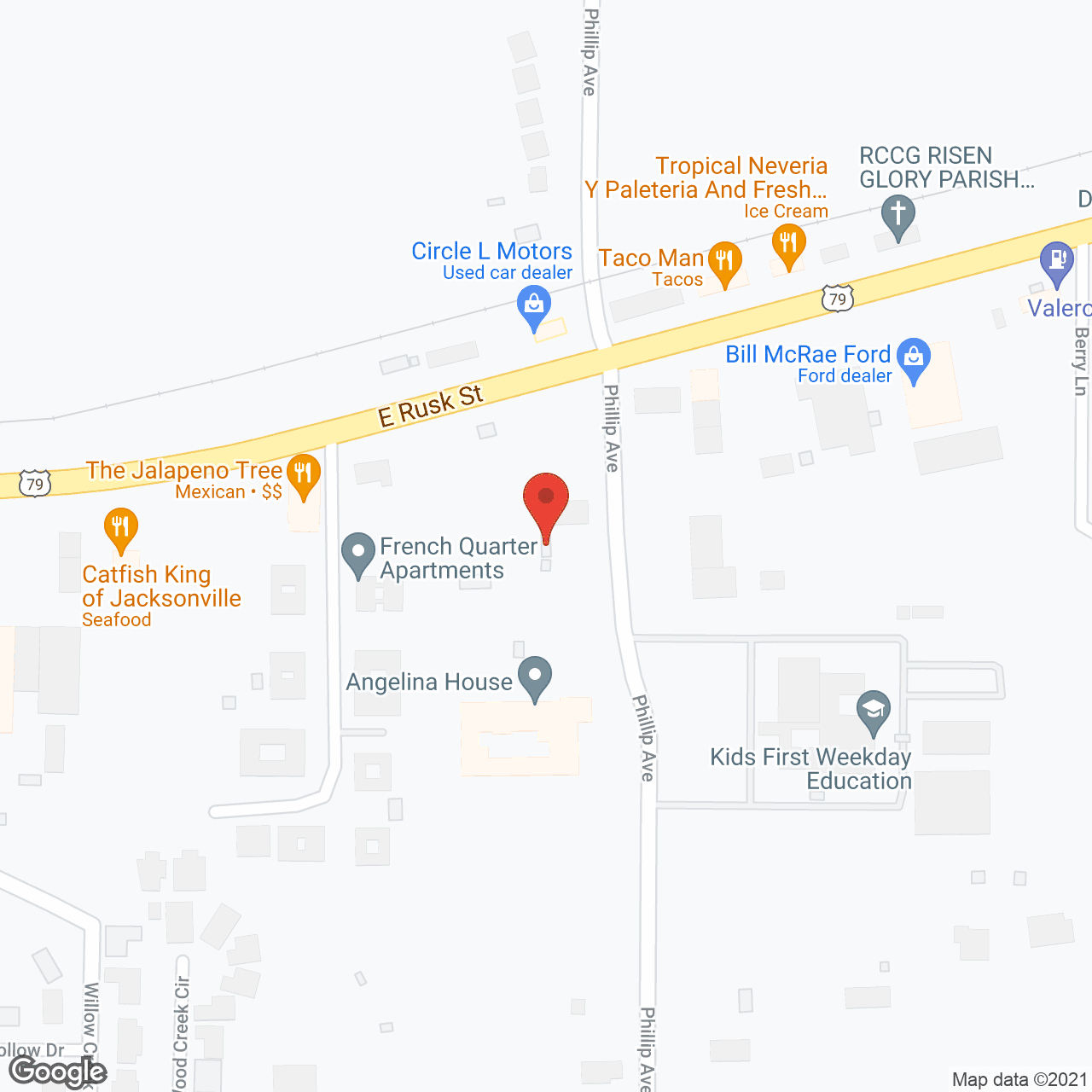 Map of the neighborhood around Angelina House