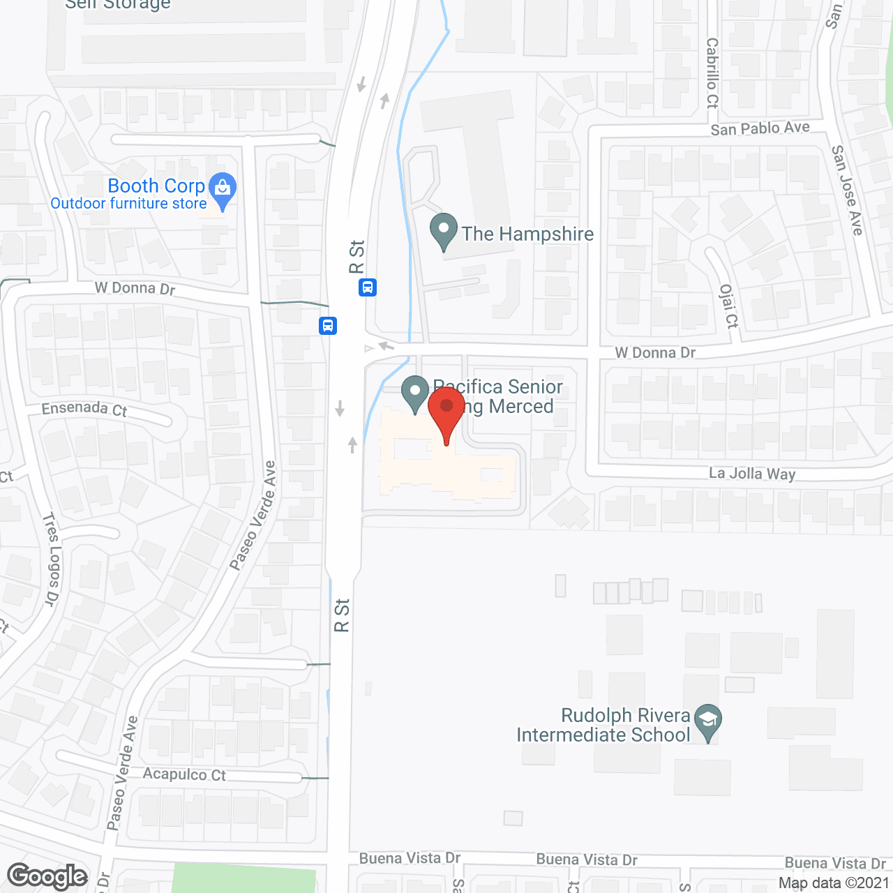 Map of the neighborhood around Pacifica Senior Living Merced