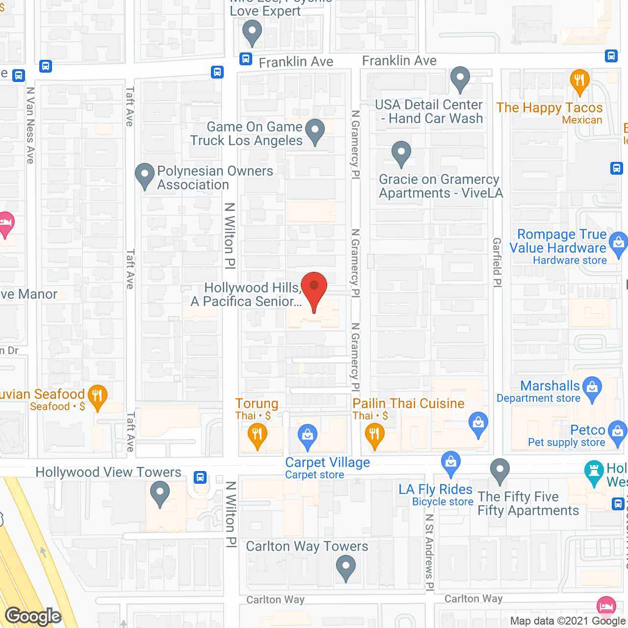 Map of the neighborhood around Hollywood Hills, A Pacifica Senior Living Community