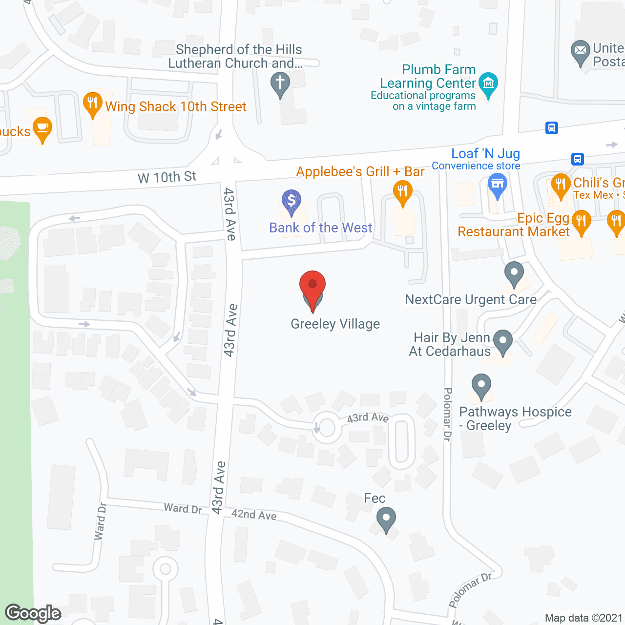 Map of the neighborhood around Greeley Village