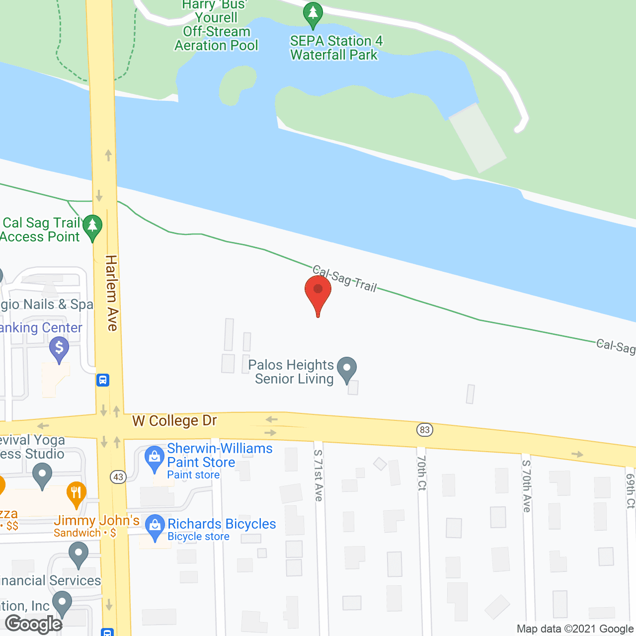 Map of the neighborhood around Palos Heights Senior Living