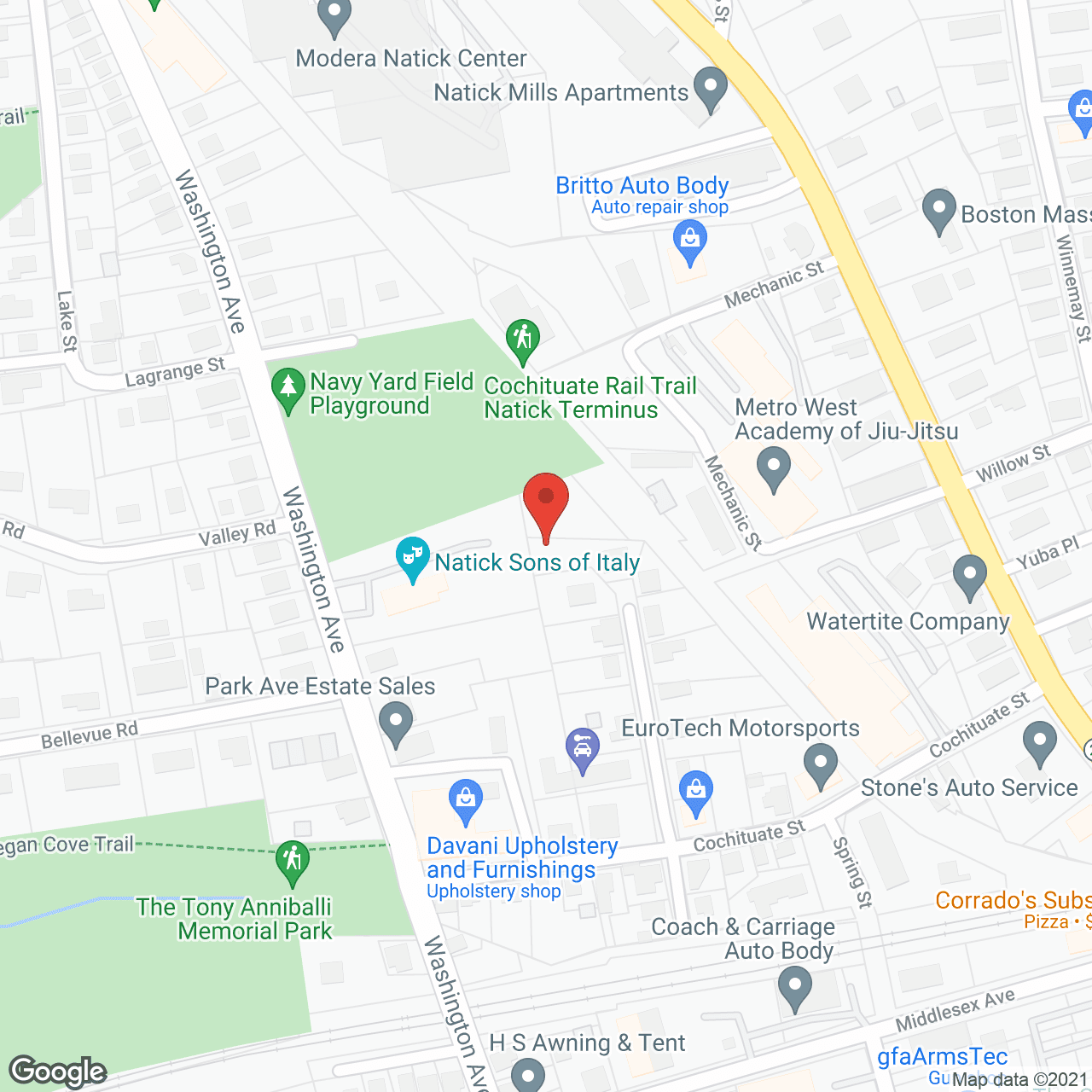 Map of the neighborhood around Avenu at Natick