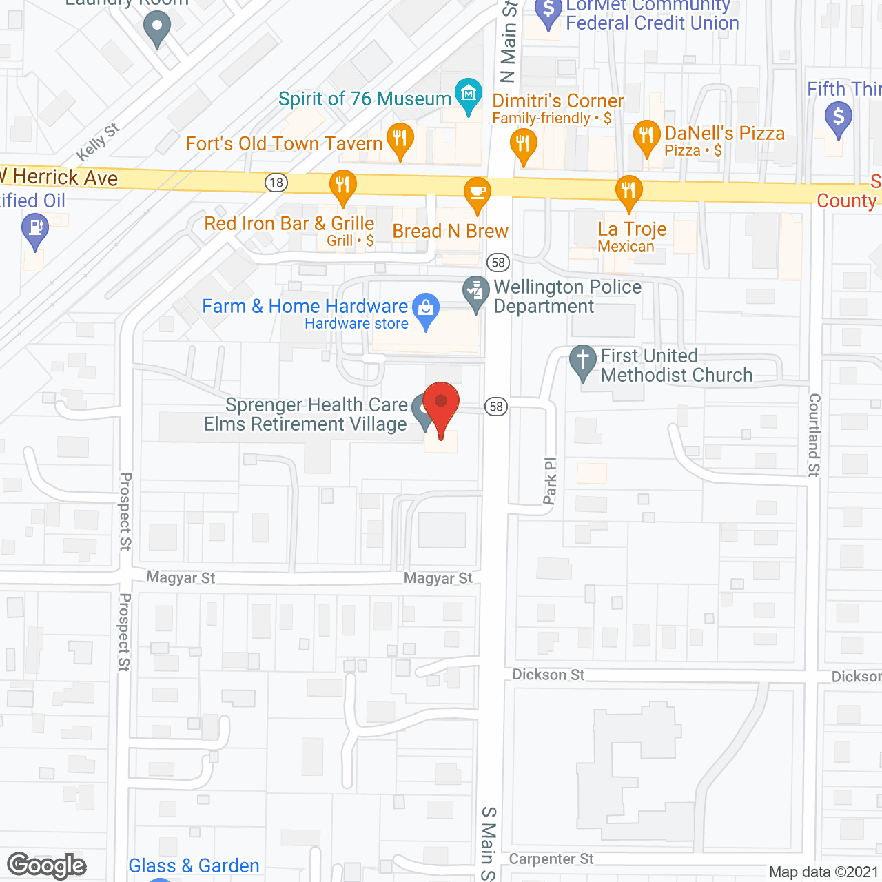 Map of the neighborhood around Elms Retirement Village