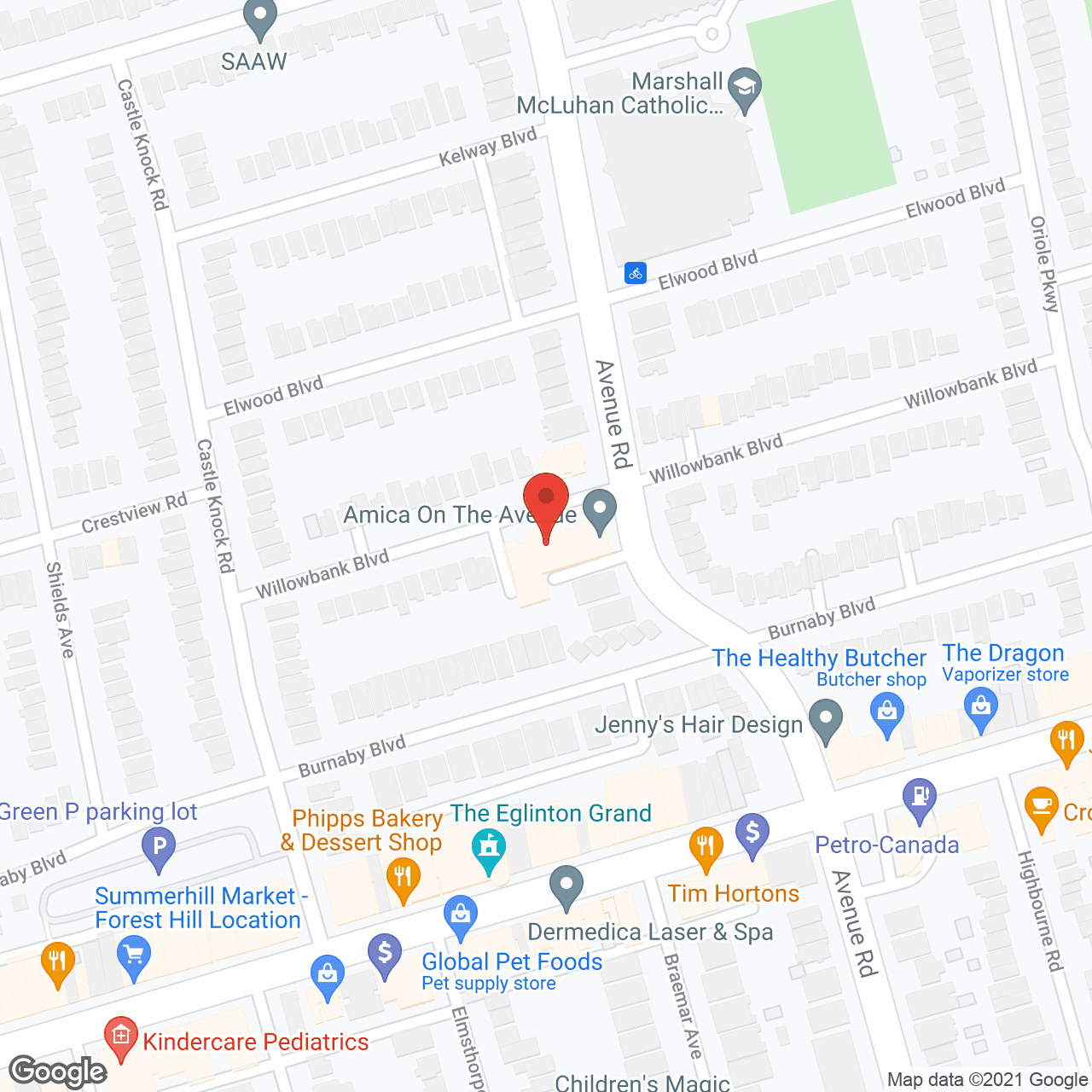 Map of the neighborhood around Amica On The Avenue