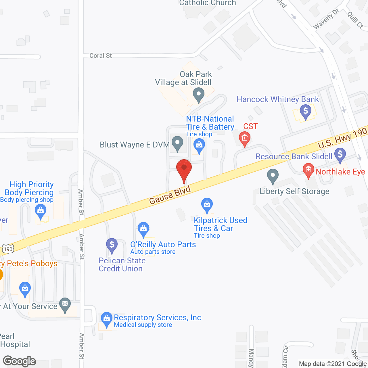 Map of the neighborhood around Oak Park Village at Slidell