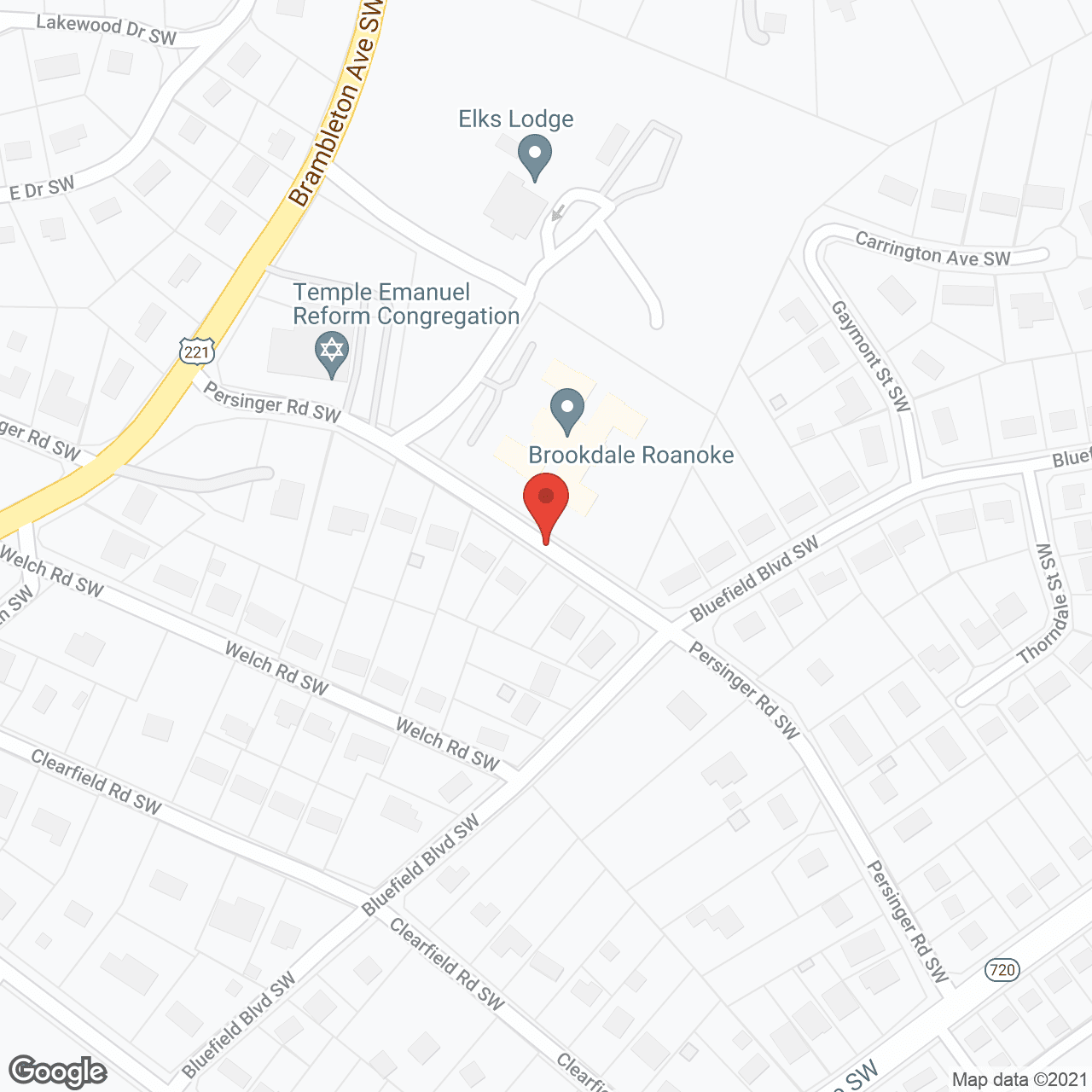 Map of the neighborhood around Brookdale Roanoke