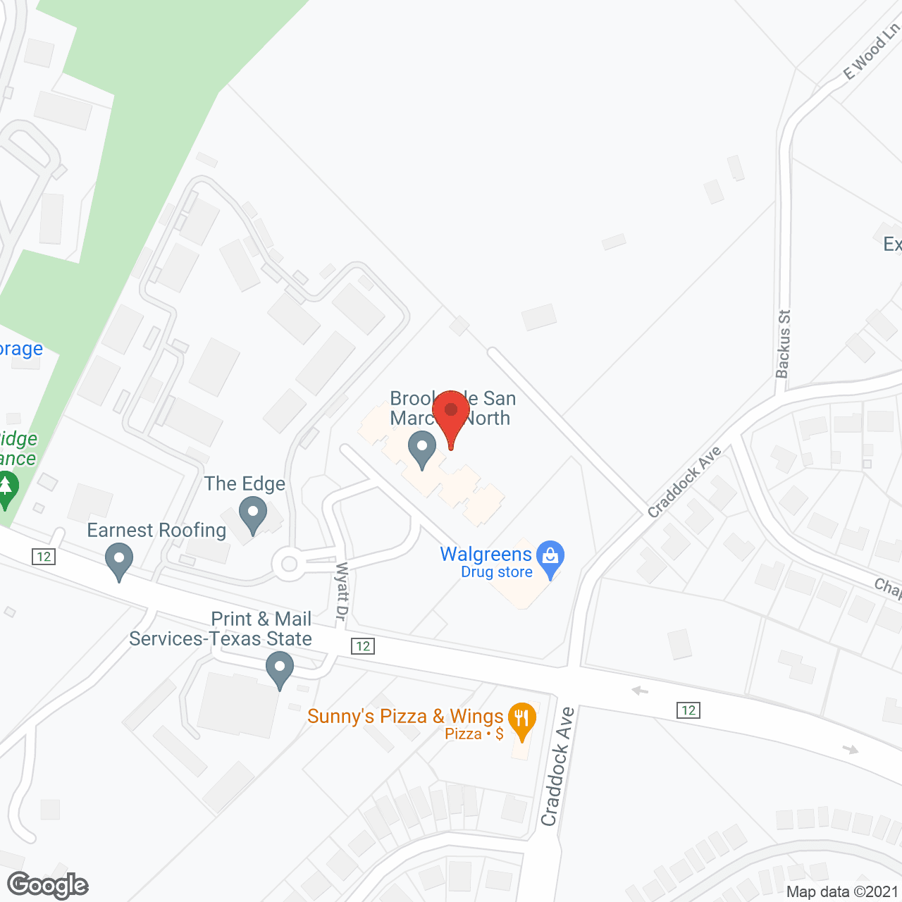 Map of the neighborhood around Brookdale San Marcos North