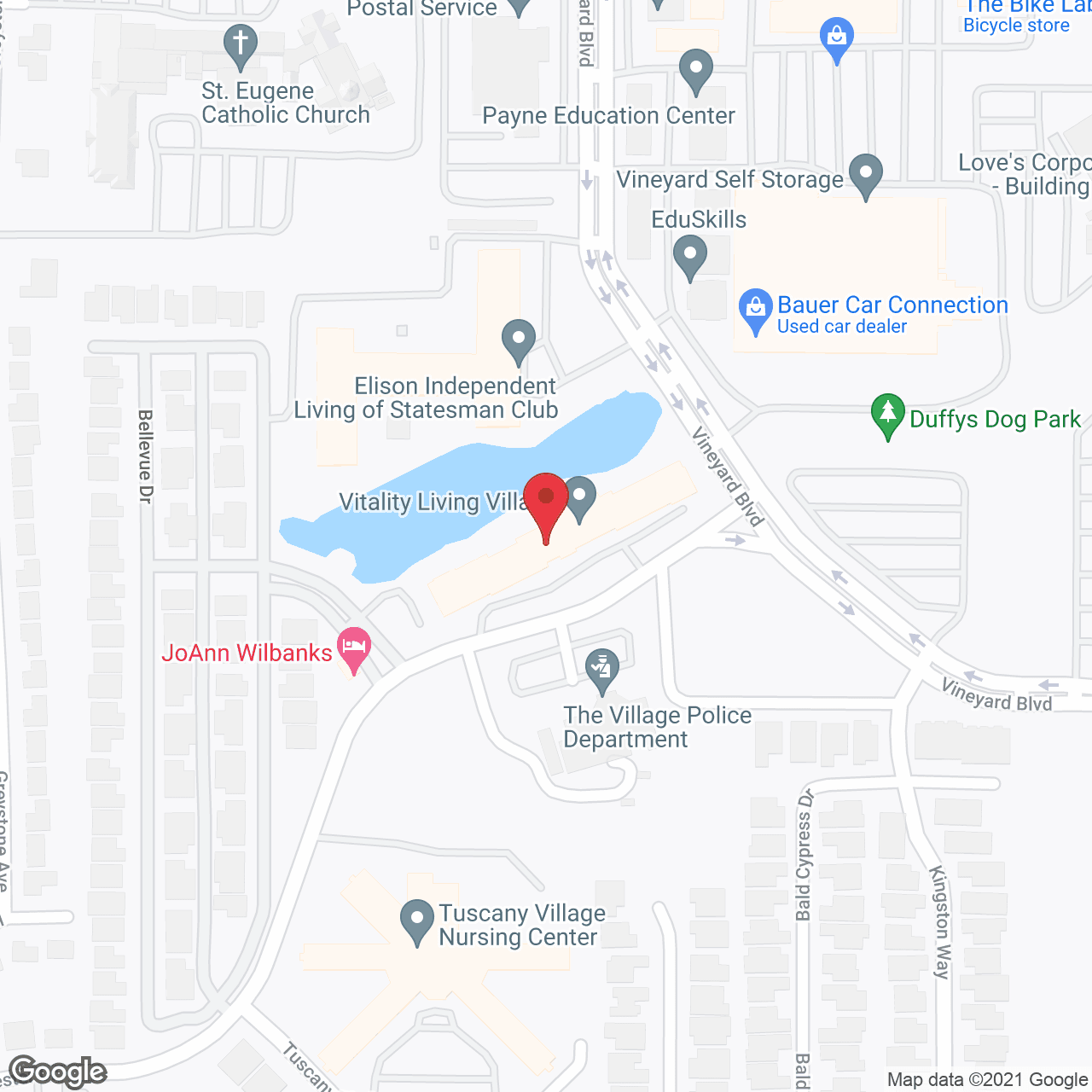 Map of the neighborhood around Radiance Senior Living at the Village