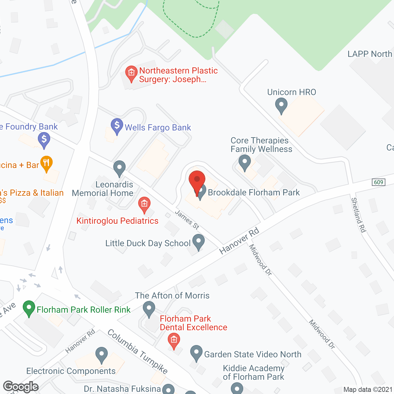 Map of the neighborhood around Brookdale Florham Park