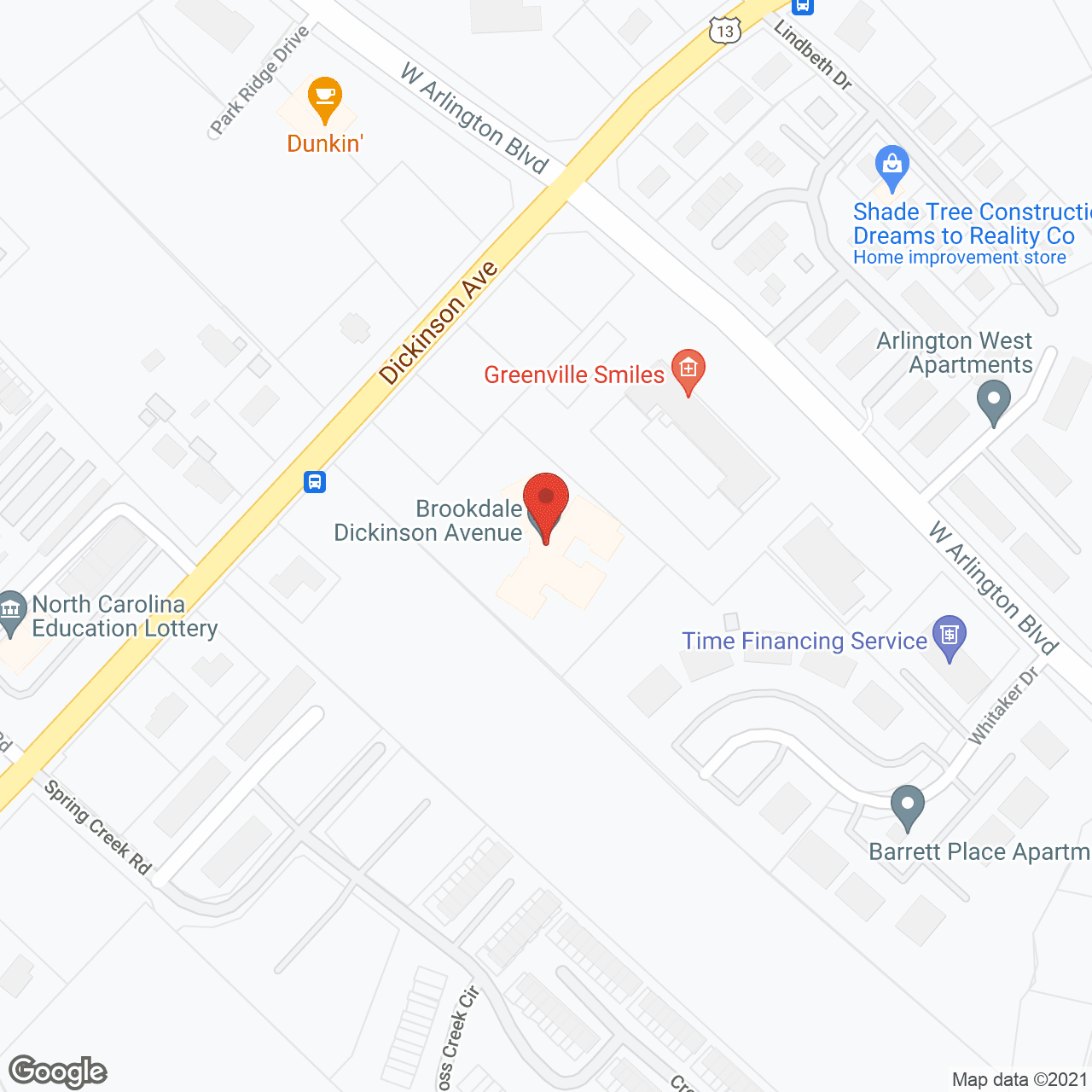 Map of the neighborhood around Brookdale Dickinson Avenue