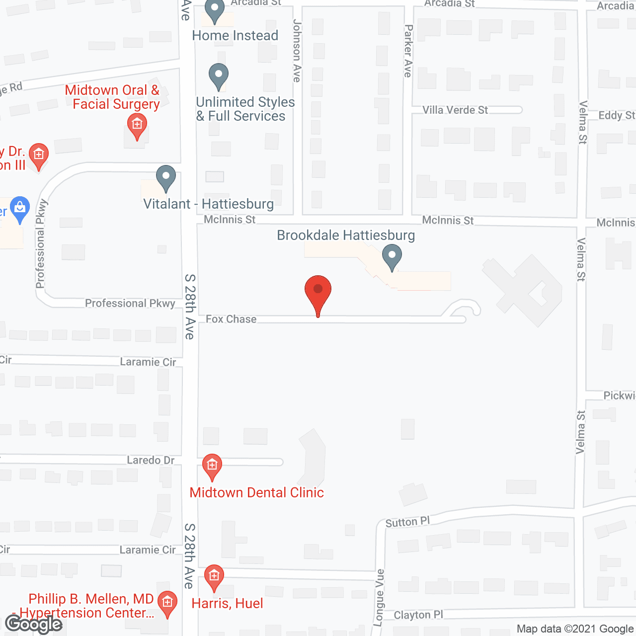 Map of the neighborhood around Brookdale Hattiesburg Memory Care