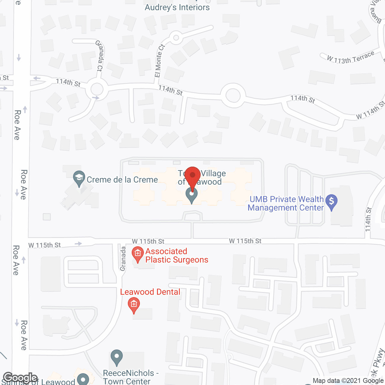 Map of the neighborhood around Town Village of Leawood