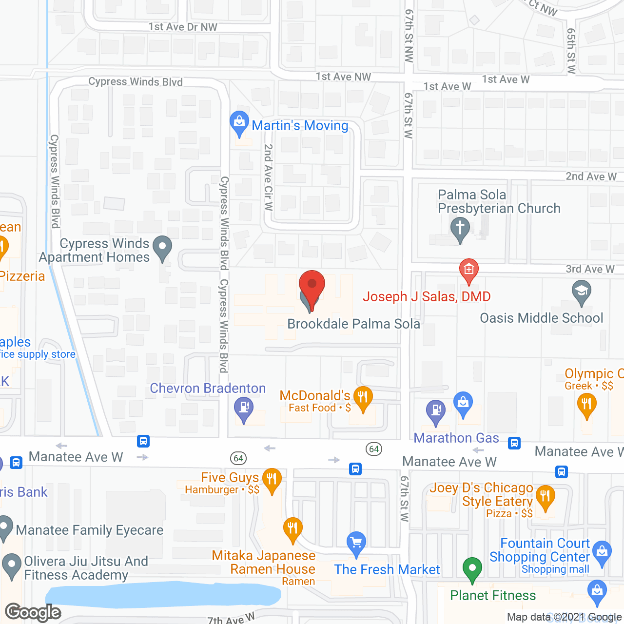 Map of the neighborhood around Brookdale Palma Sola
