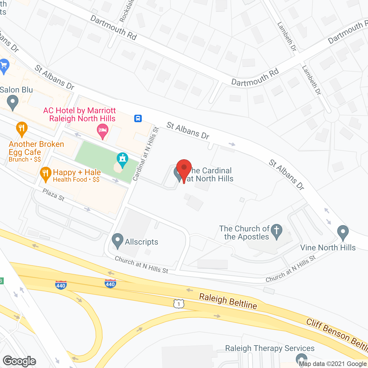 Map of the neighborhood around The Cardinal at North Hills