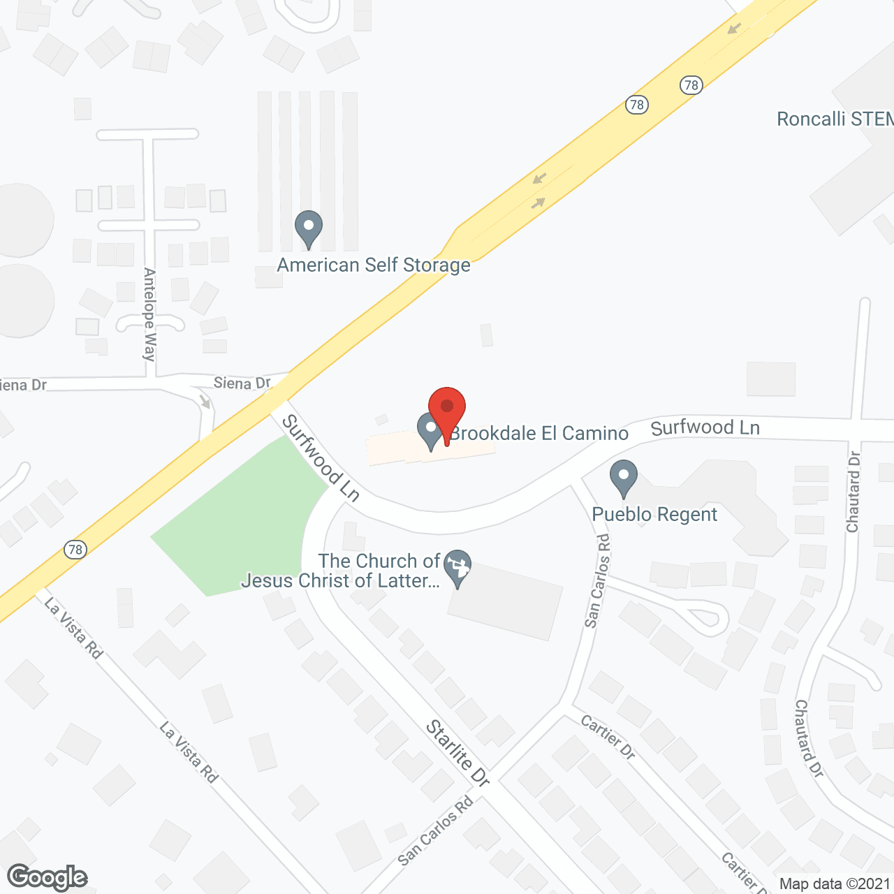 Map of the neighborhood around Brookdale El Camino
